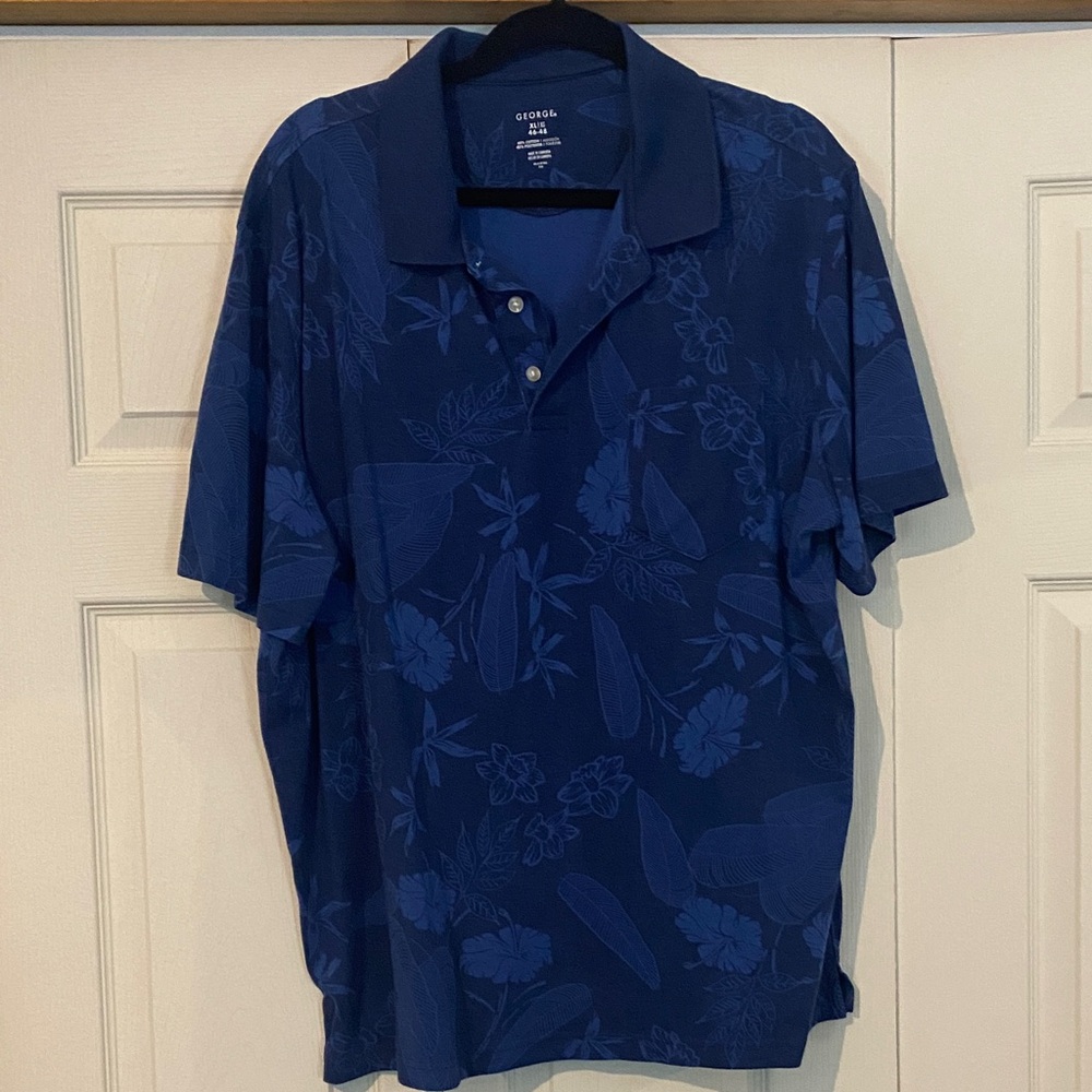 George Men's Blue Floral Polo Shirt